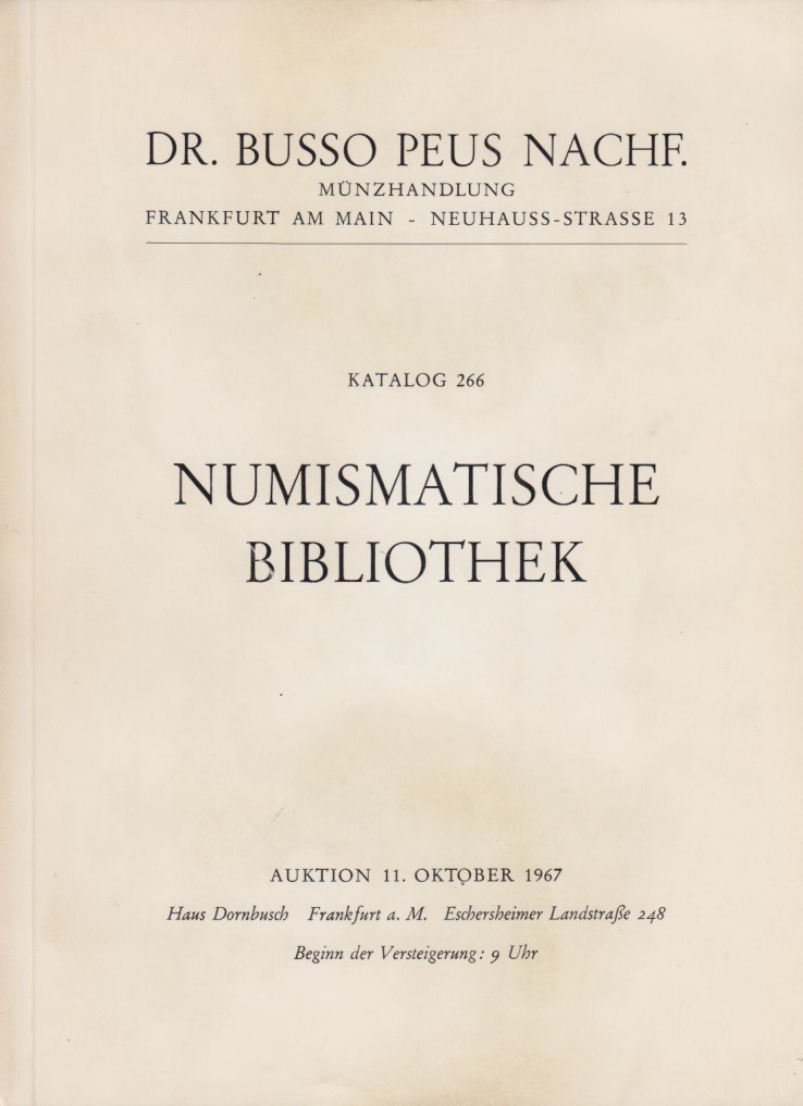 1967 Auction Catalogues Peus 266 Numismatische Bibliothek Ef
