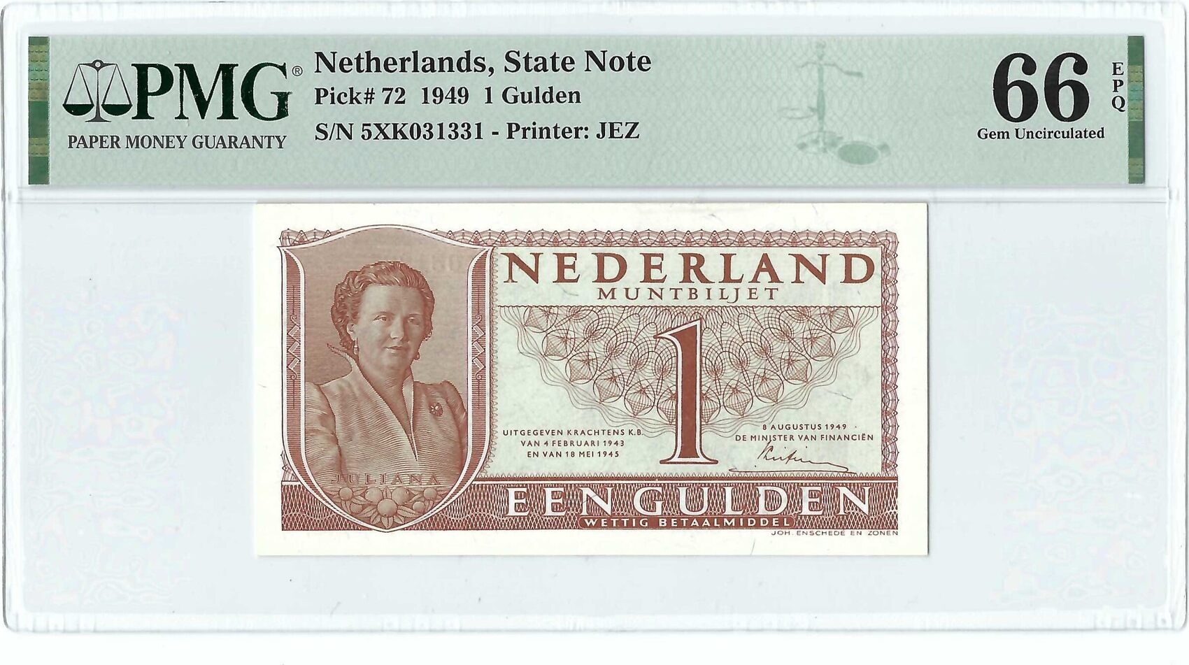 Nederland 1 Gulden 1949 Pmg 66 Epq Ma Shops 