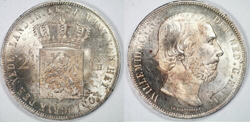 Netherlands 2 1/2 Gulden 1874 Exeptional high quality BU