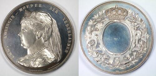 Netherlands Silver Medal 1891 Impressive - Queen Mother Emma by B. van Hove, J. P. M. Menger, and W.