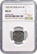 The Netherlands 5 cent zink 1943 Wilhelmina NGC MS 65 BU