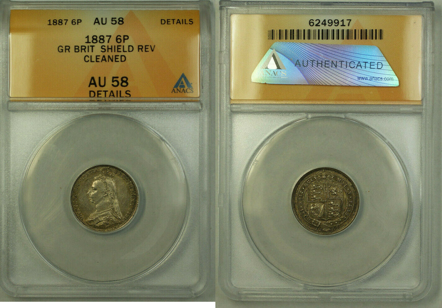 Weltmünzen 1887 Great Britain Silver 6 Pence Coin Shield Reverse ANACS ...