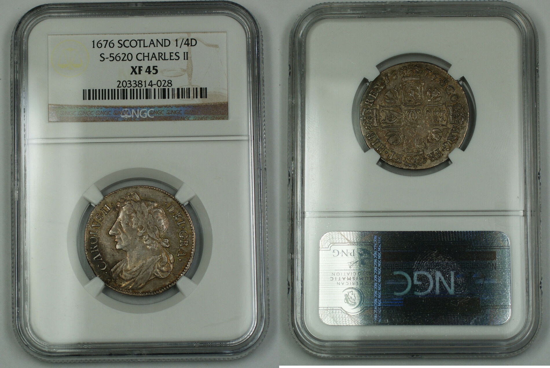 1/4 Dollar 1676 Scotland Silver Coin S-5620 Charles II NGC XF-45 AKR ...