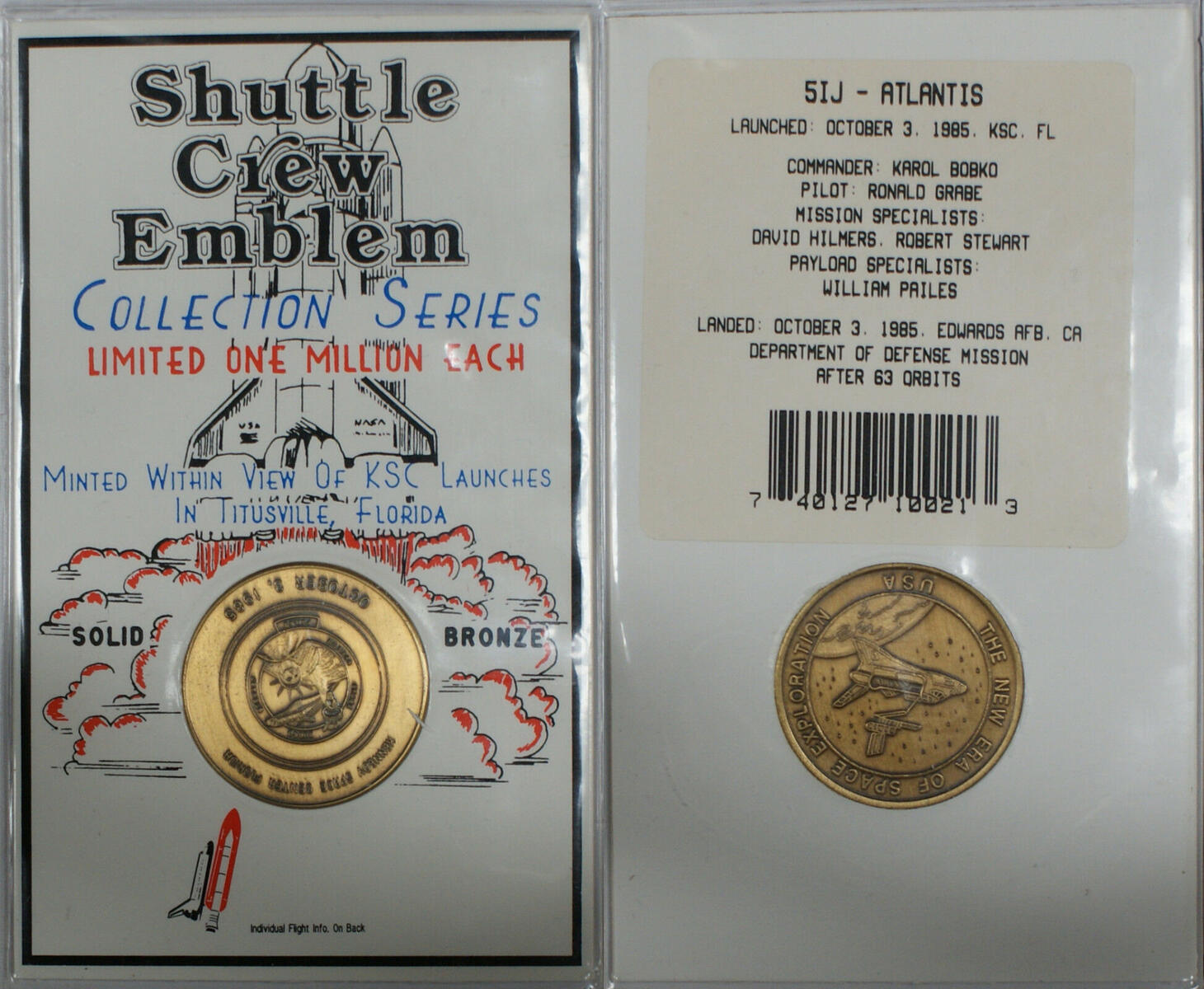 Exonumia Atlantis Shuttle Crew Emblem Limited Collection Series