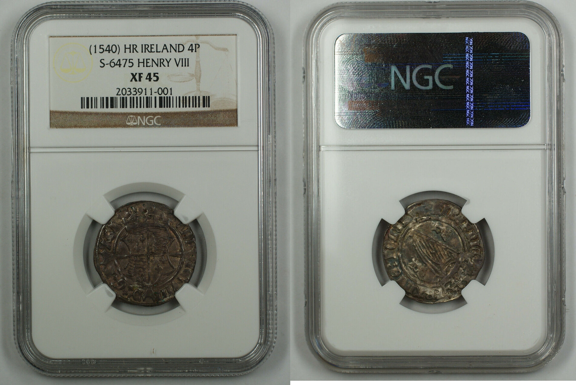 1540 HR Ireland 4P Silver Groat Coin S-6475 Henry VIII NGC XF 45 AKR XF ...