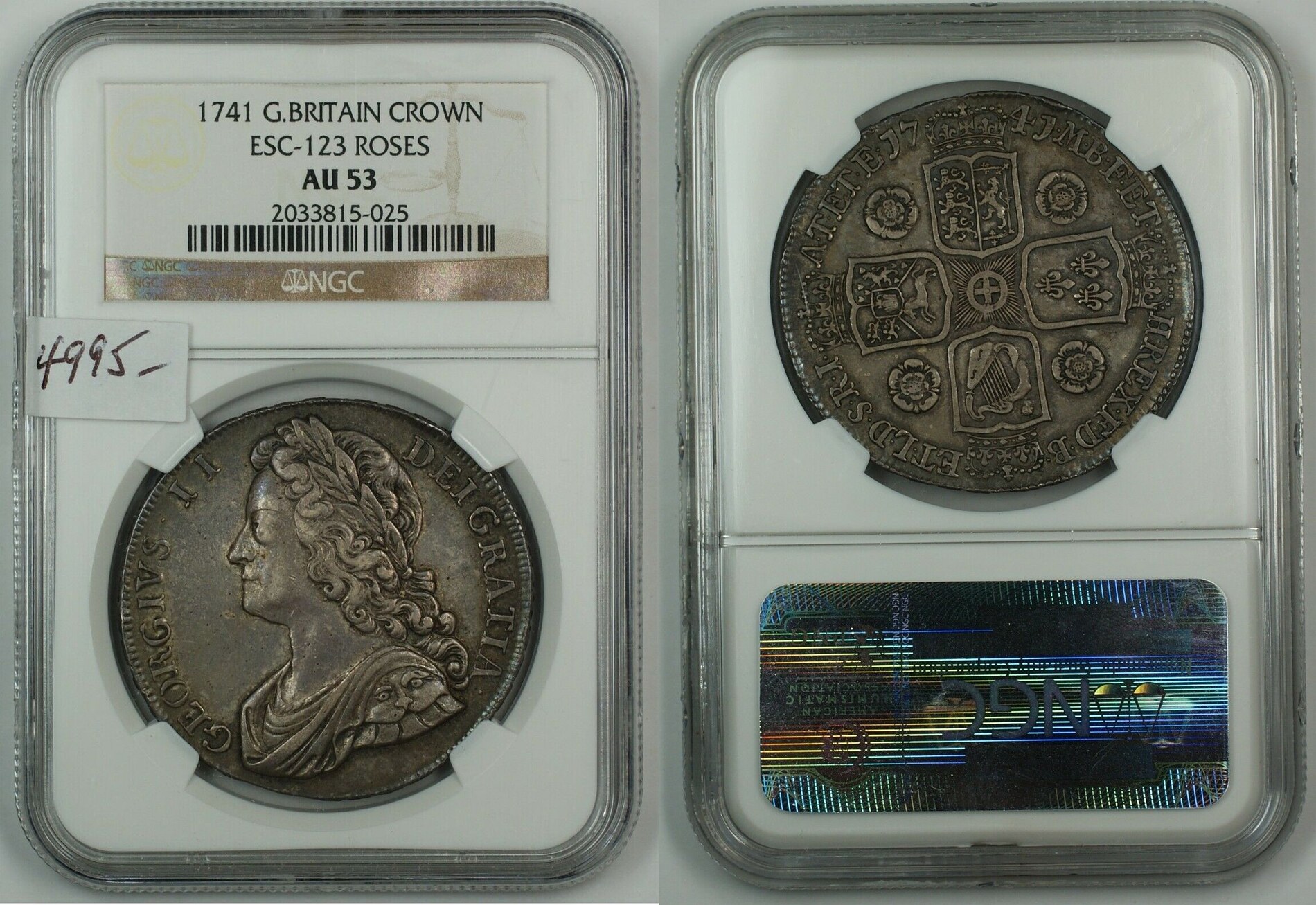 Weltmünzen Crown 1741 Great Britain Silver Coin ESC-123 Roses NGC AU-53 ...
