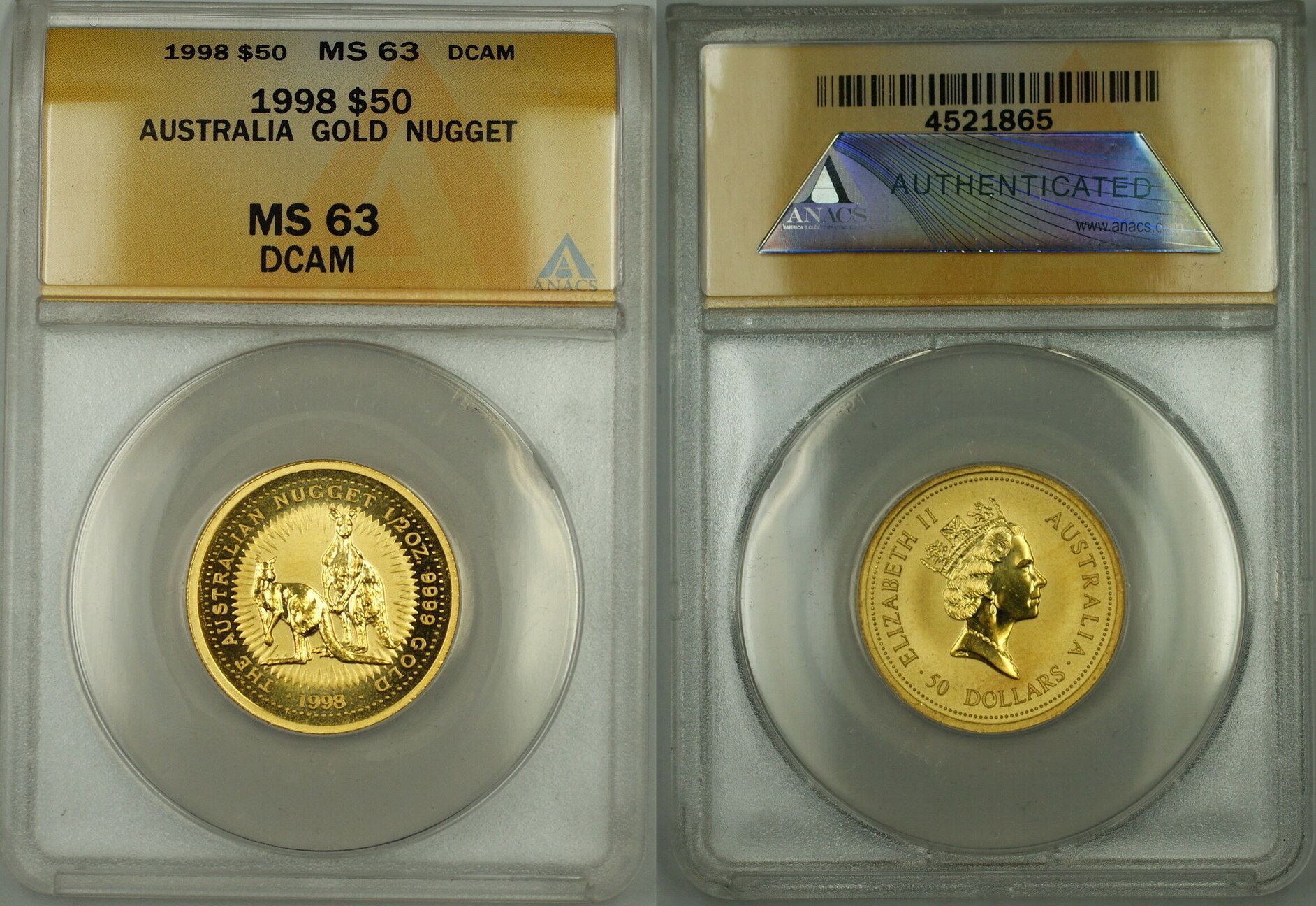 Weltm nzen 50 Dollar 1998 Australia Nugget Gold Coin ANACS MS 63