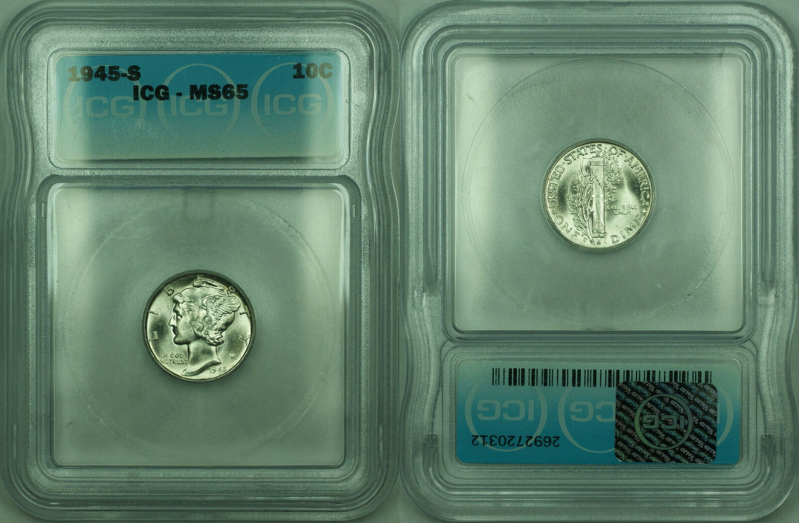 Dime 1945-S Mercury Silver 10c Coin ICG MS-65 (RRR) | MA-Shops