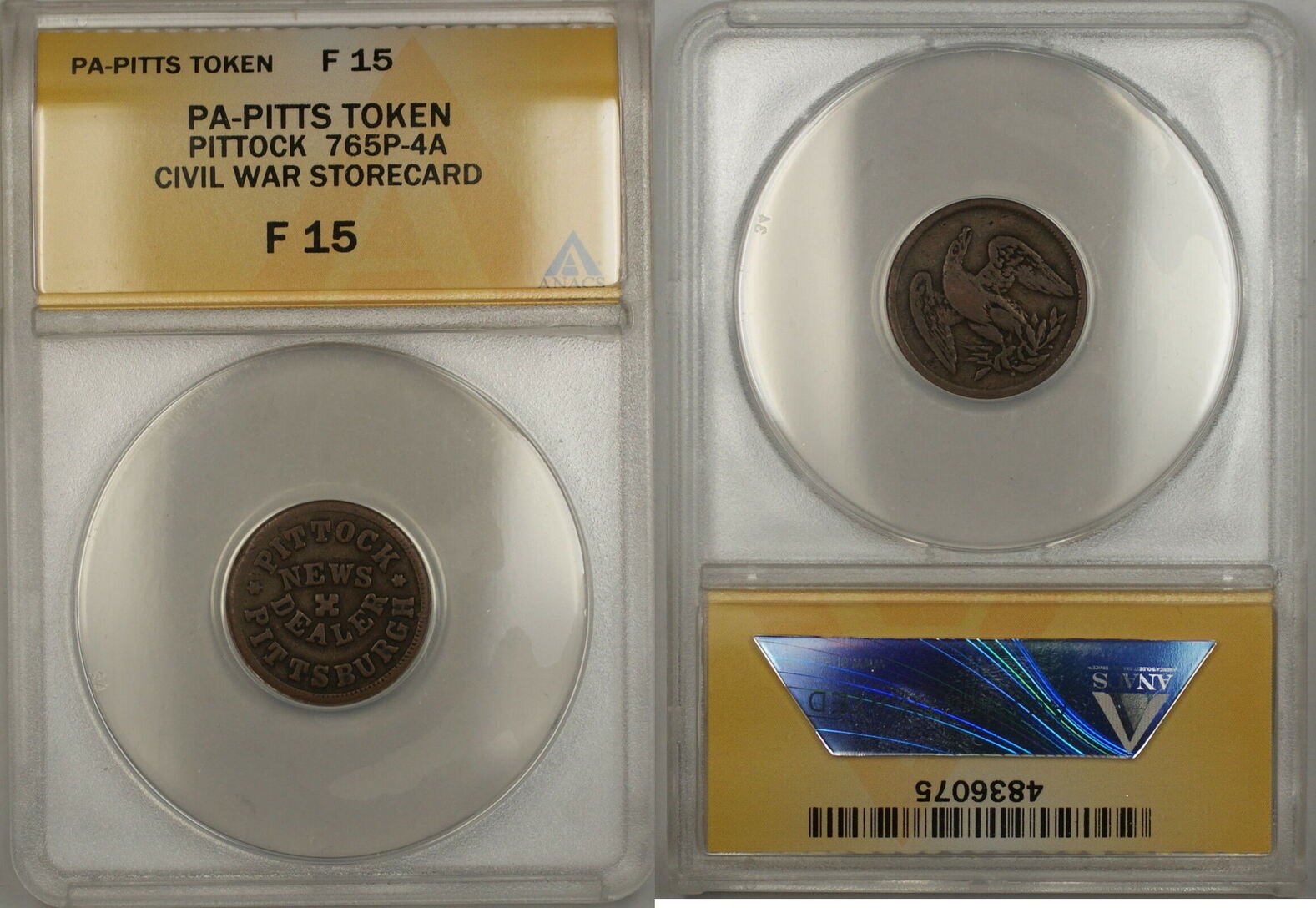 Exonumia Token Civil War PA Pittsburgh Pittock Storecard 765P 4A