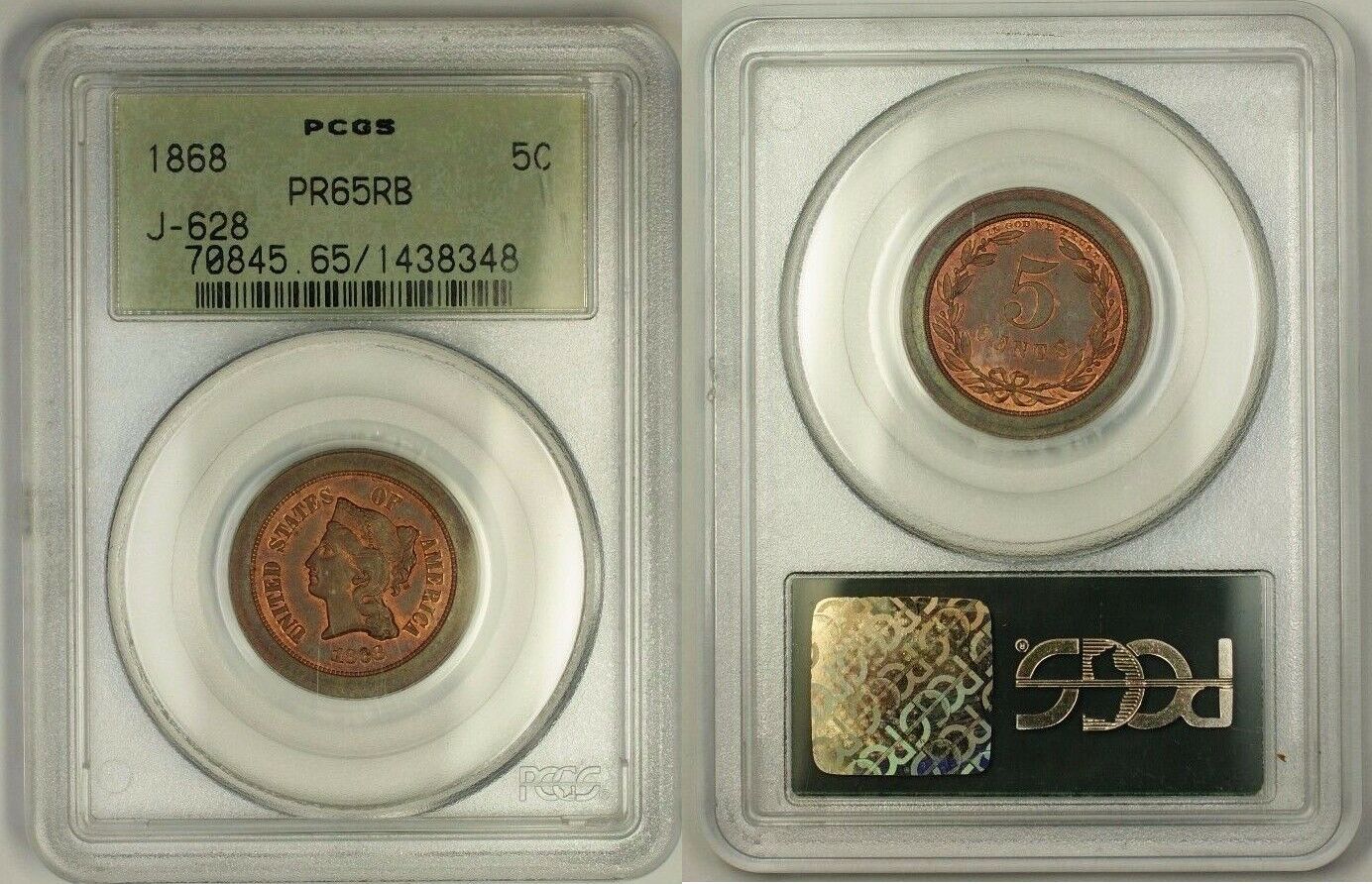 1868 Nickel Pattern Gem Proof 5c Coin PCGS PR-65 RB OGH J-628 Judd