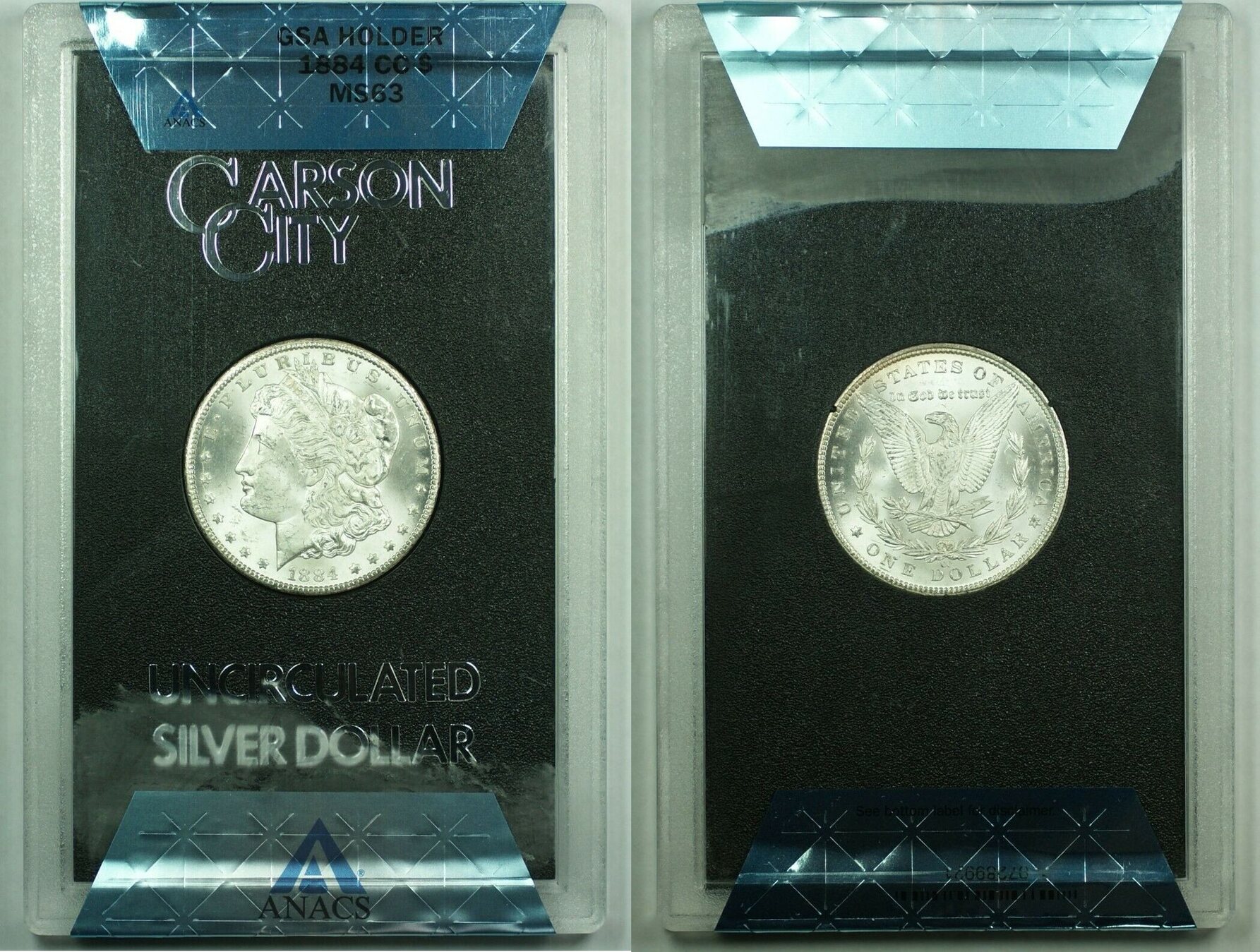 $1 Coin 1884-CC GSA Hoard Morgan Silver Dollar ANACS MS-63 with Box