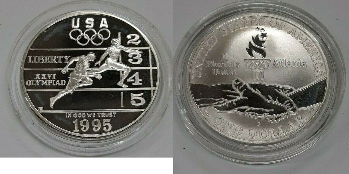 Dollar 1995-p Olympic Track & Field Commem Proof Silver - Coin In 