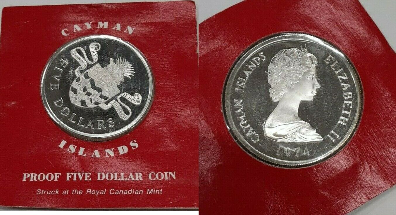 ケイマン諸島　５ドルプルーフ銀貨　シルバー１９７４年 World Coins 1974 Cayman Islands 5 Dollar Sterling Silver Coin