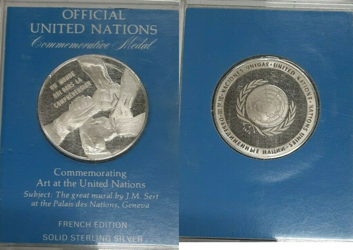 1972 United Nations 25th Anniversary ECE Sterling Silver Medal French  Edition Proof Sterling Silver Medal In original plastic di