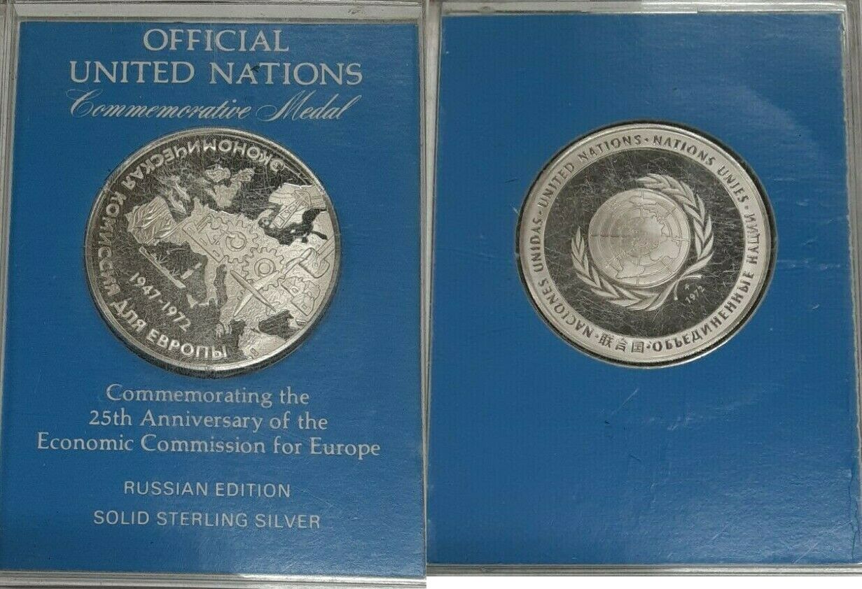 Sterling 1972 United Nations 25th Anniversary ECE Silver Medal Russia  Edition Proof Sterling Silver Medal In original plastic di