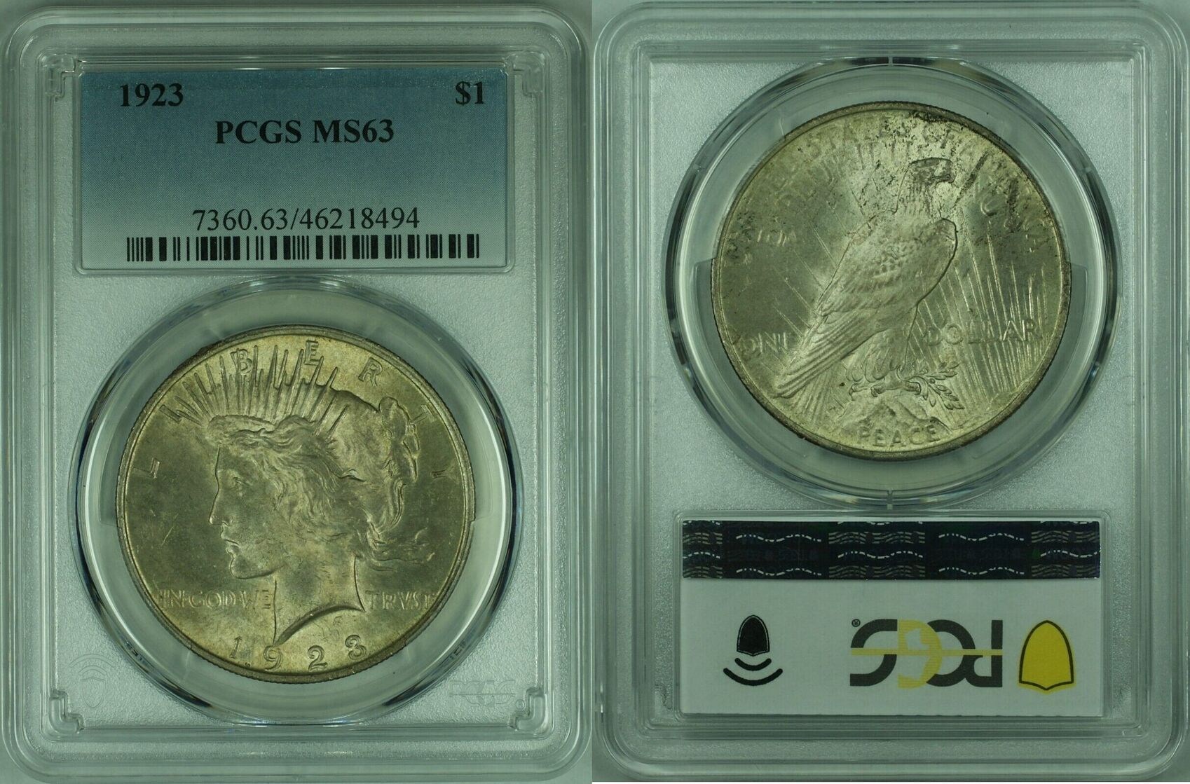 USA Dollar 1923 Peace Silver S$1 PCGS MS-63 W/Toning (25