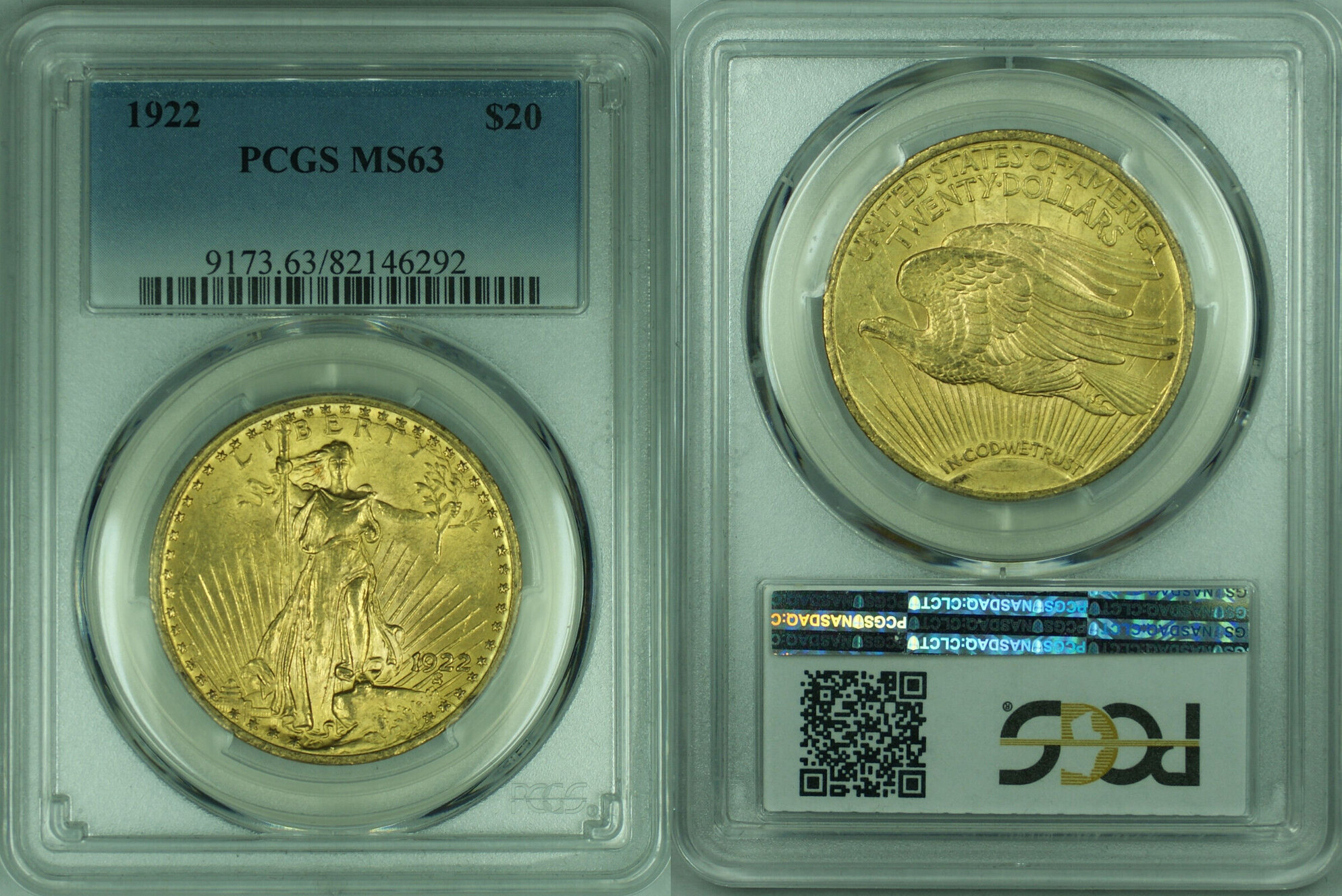 USA 20 Double Eagle 1922 Saint Gaudens Gold Coin PCGS MS 63