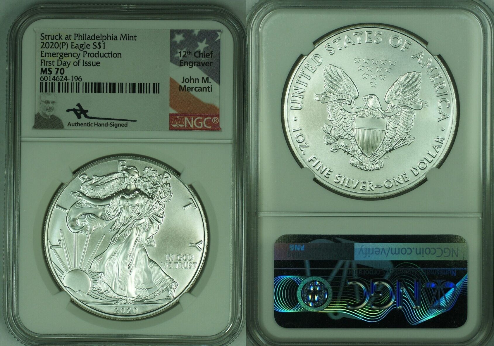 USA 1 Coin 2020 American Silver Eagle ASE NGC MS 70 Struck At