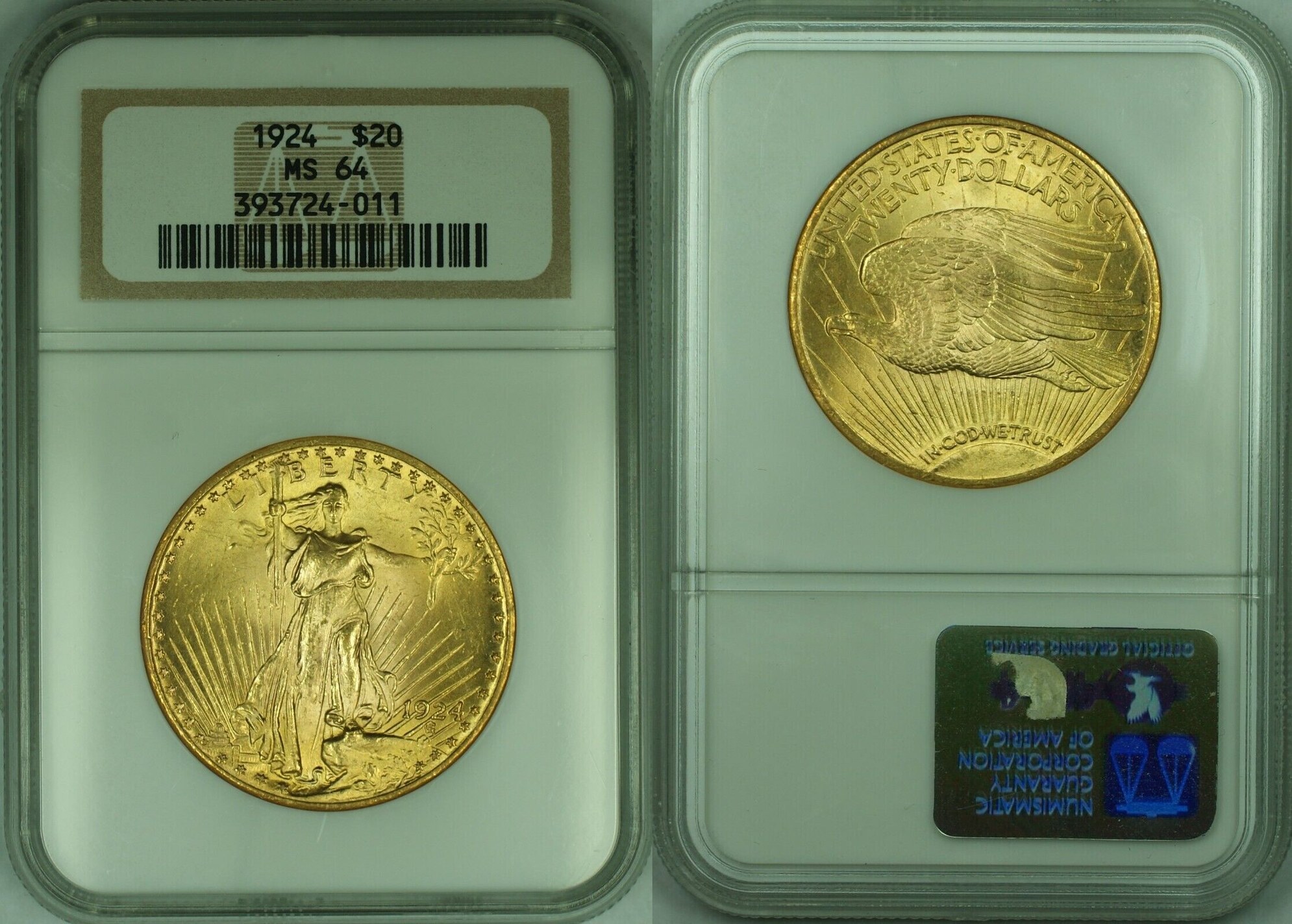 $20 Saint Gaudens Gold Double Eagle 1924 NGC MS 64 B | MA-Shops
