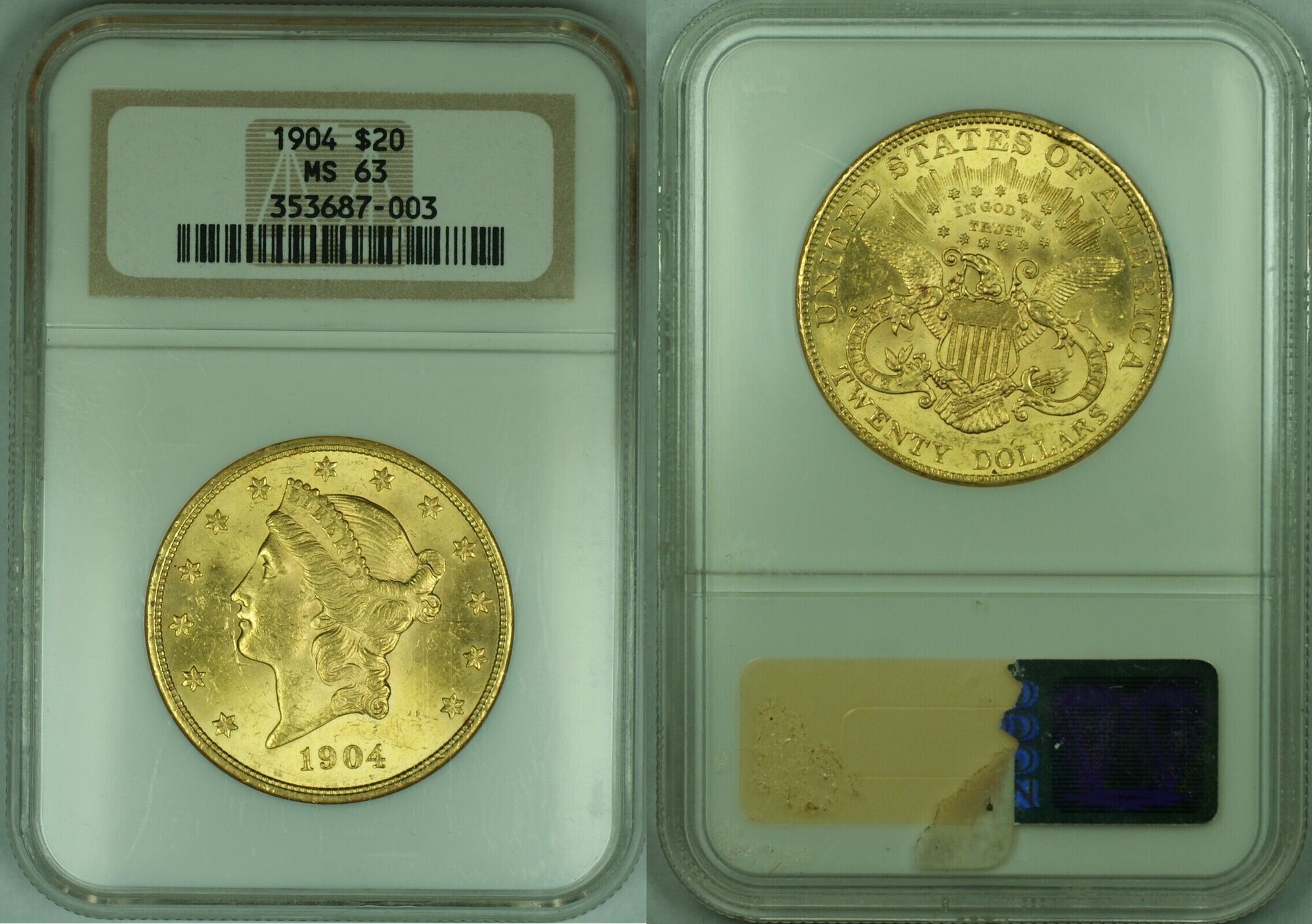 $20 Liberty Head Gold Double Eagle 1904 NGC MS 63 B | MA-Shops