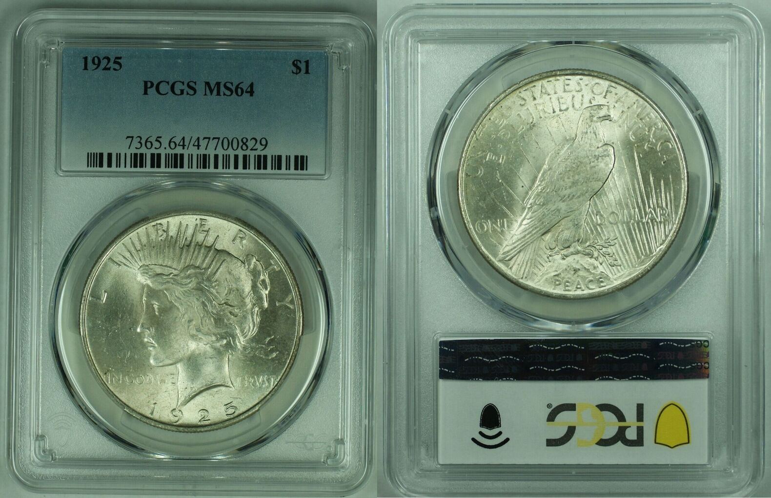 USA 1 Dollar 1925 Peace Silver Coin PCGS MS 64 17 C