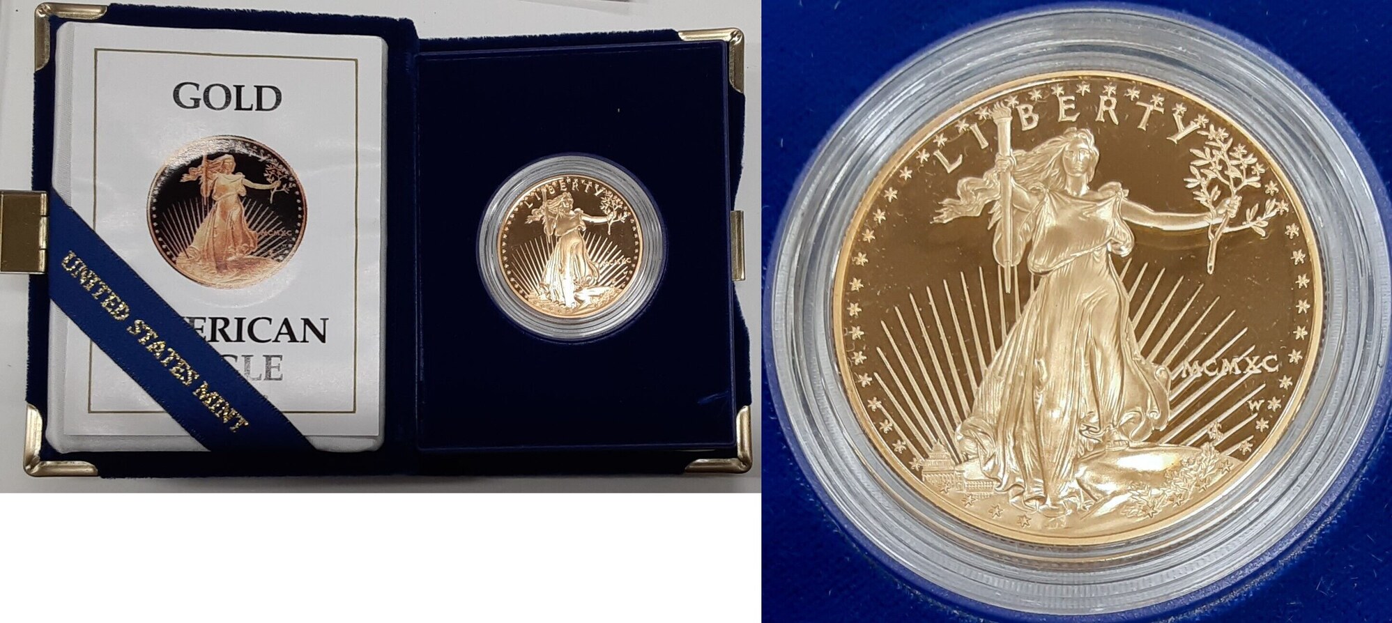 USA 50 Coin 1990 W Proof 1 Oz American Gold Eagle w Box COA