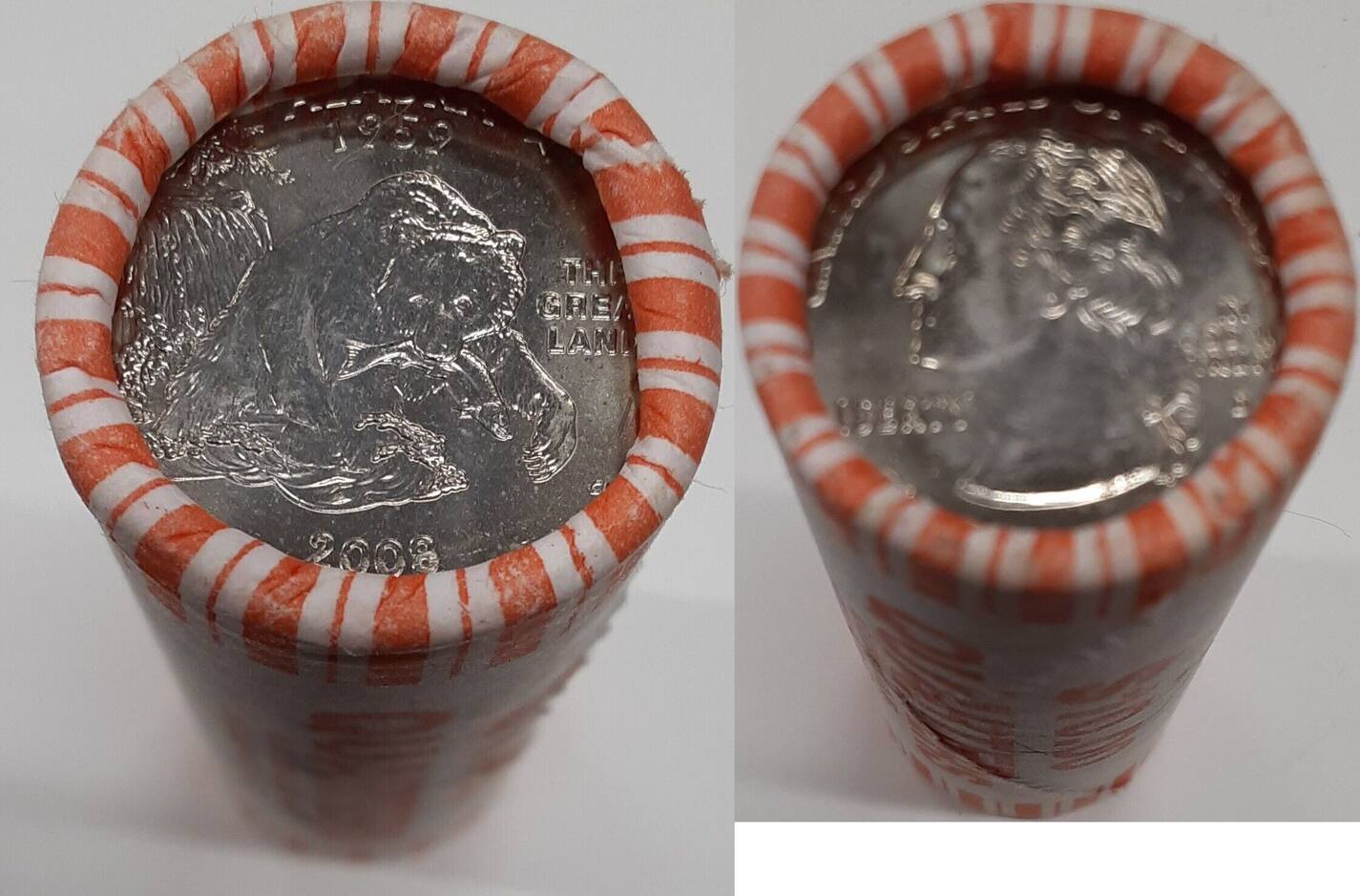 USA Quarter 2008-D Alaska Statehood BU Roll- 40 Coins- in OBW/Tubes ...