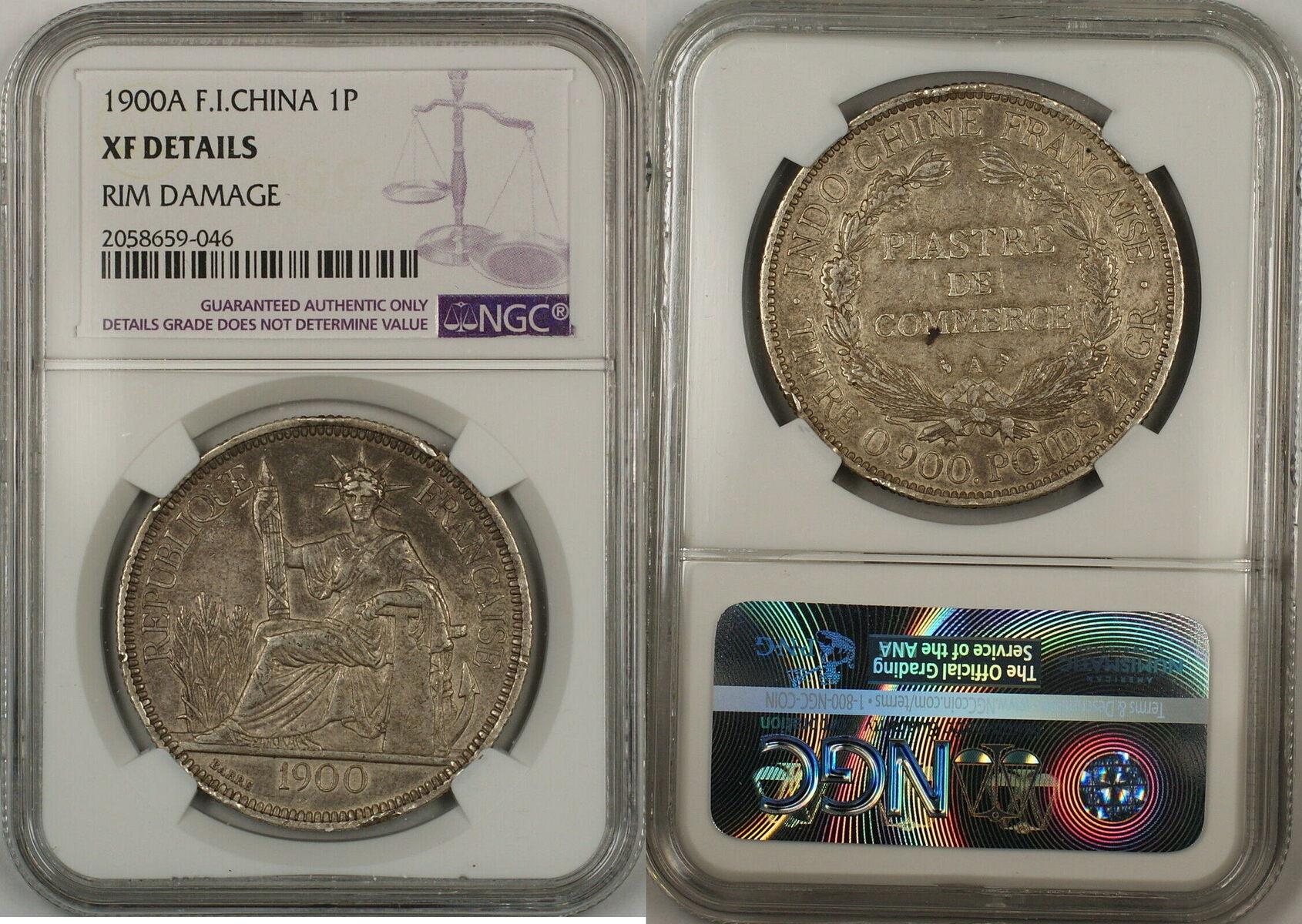 Weltmünzen 1900 A French Indochina 1p Piastre Silver Coin Ngc Xf 