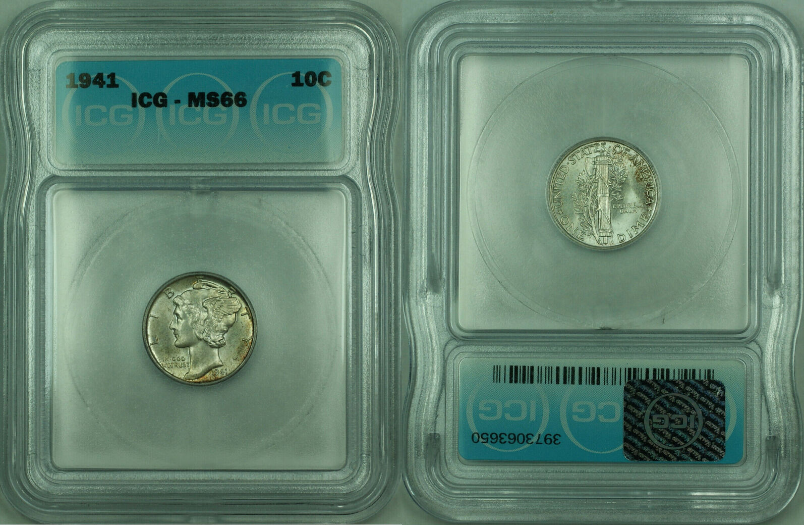 Dime 1941 Mercury Silver 10c Coin ICG MS-66 Toned (B) | MA-Shops