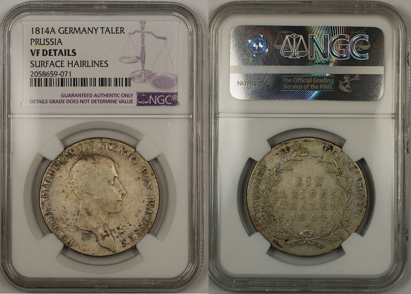 Weltmünzen Taler 1814 A Prussia Germany Silver Coin DAV-2590 NGC VF ...