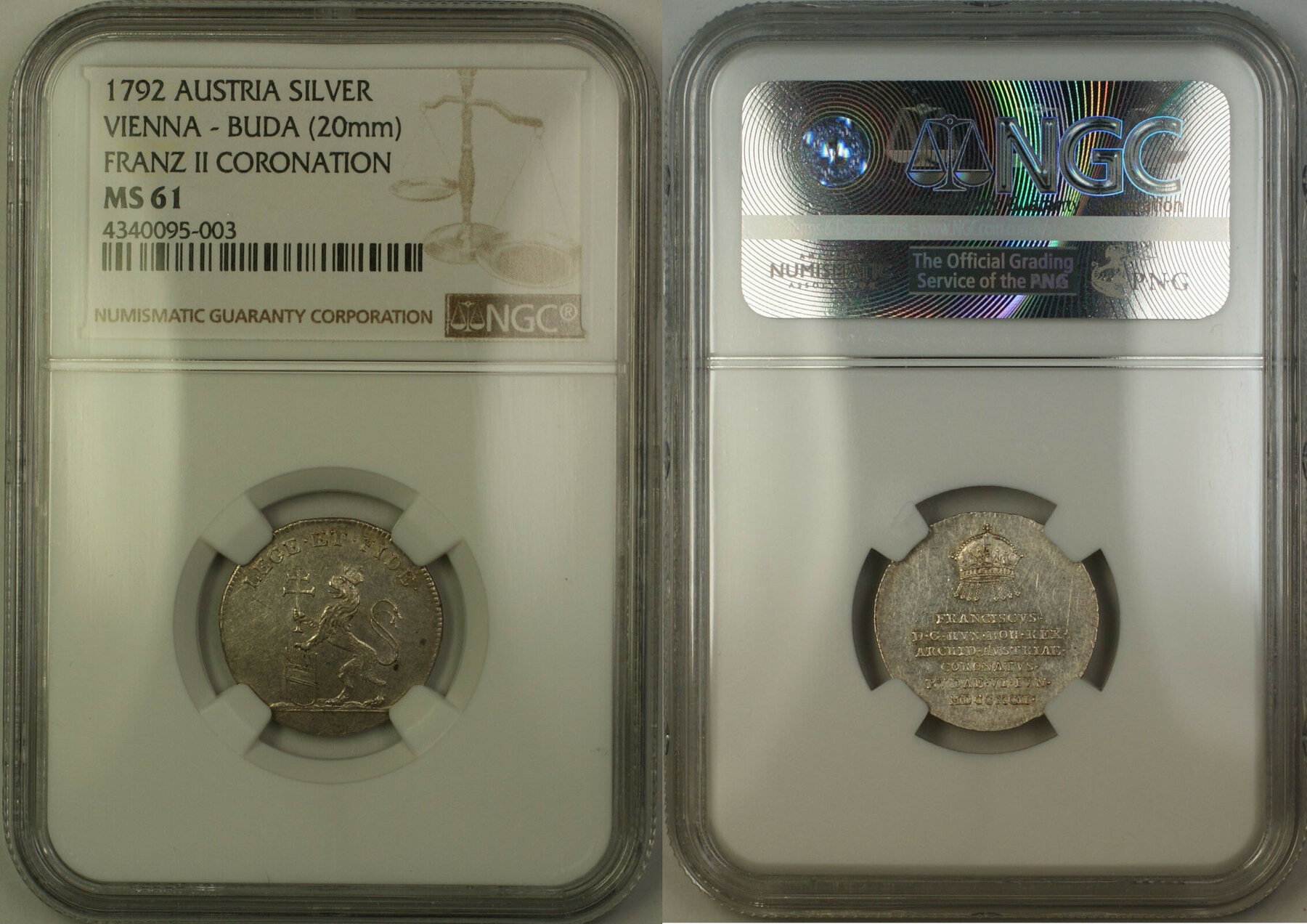 Exonumia Token 1792 Austria ViennaBuda Silver Franz II Coronation 20mm