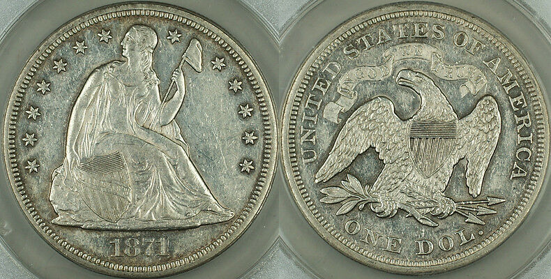 USA Dollar 1871 Seated Liberty Silver 1 ANACS AU 55 Details