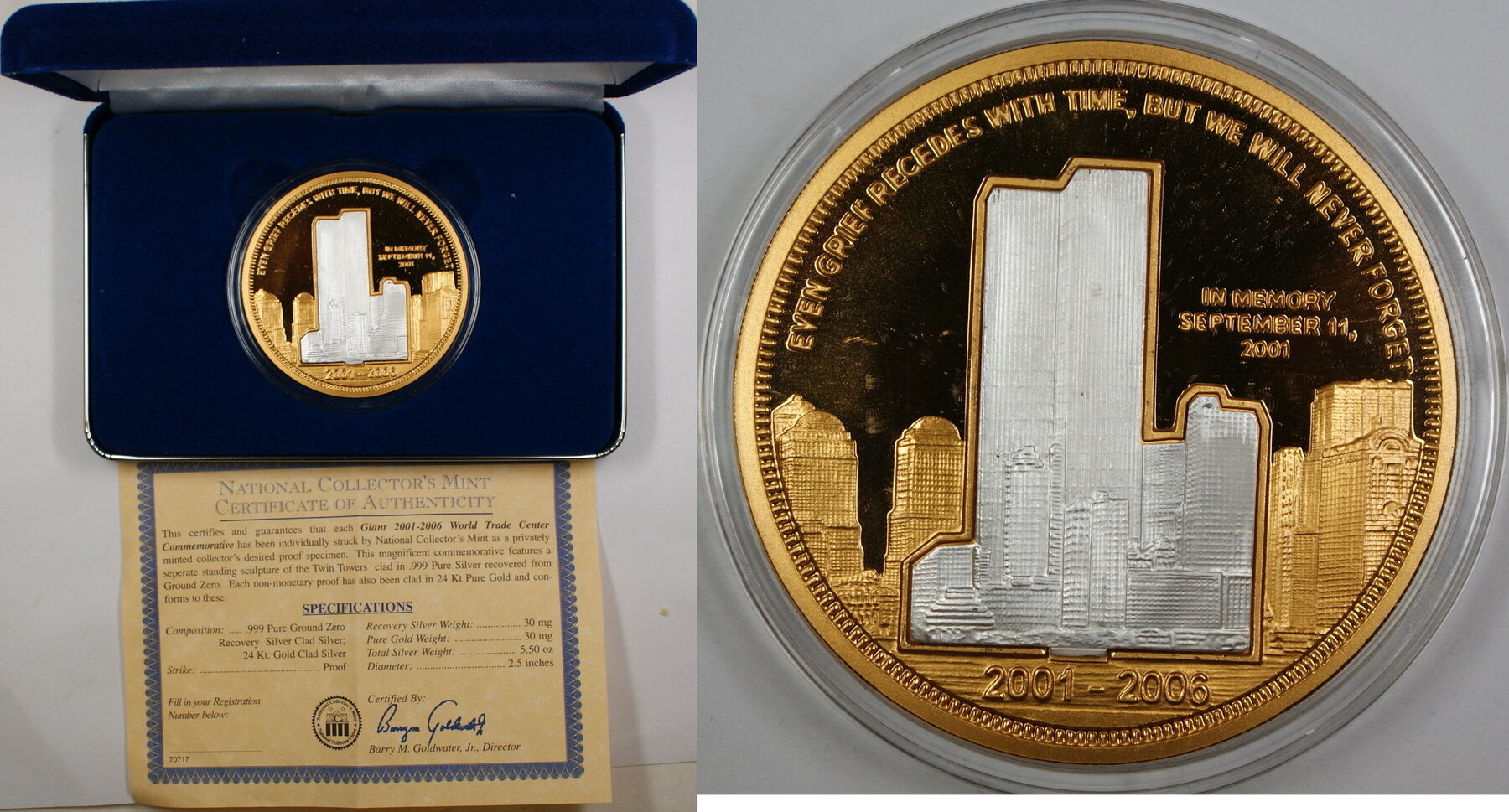 Exonumia Medal World Trade Center 5th Anniversary Gold Silver