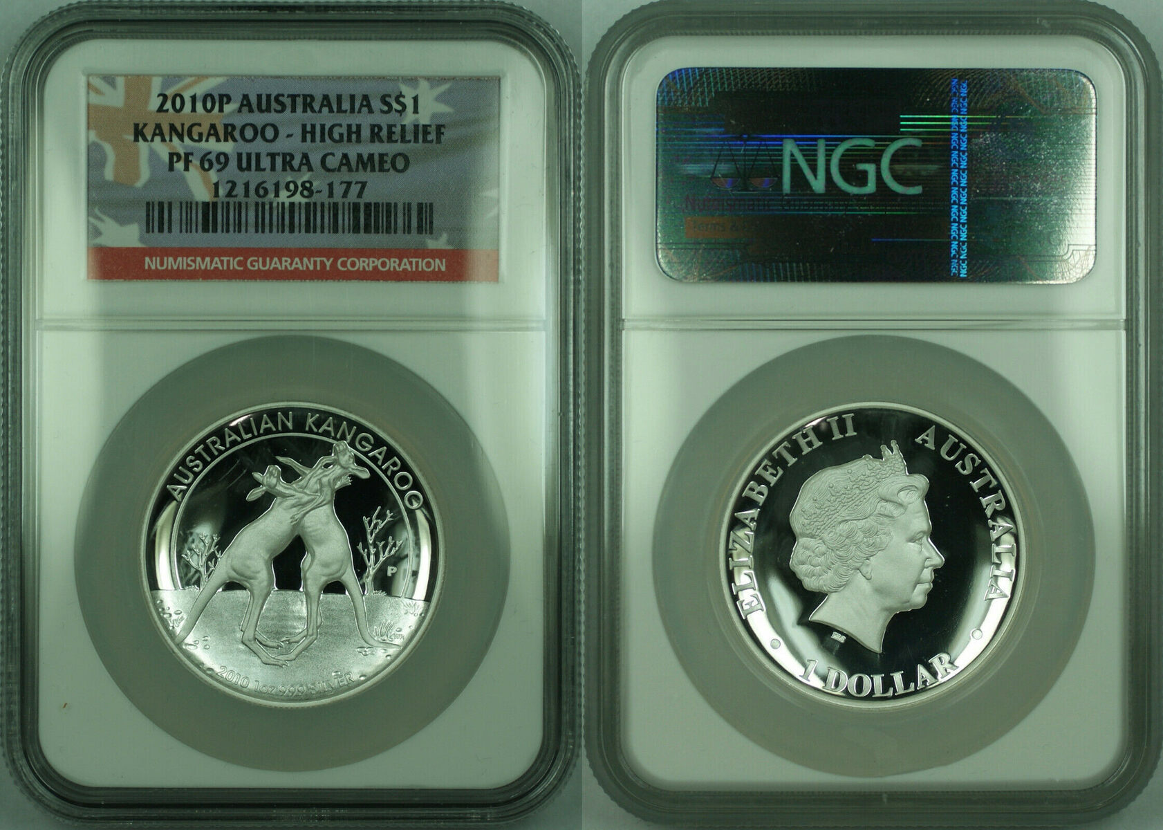 2010-P Australia Silver High Relief 1 Oz Kangaroo Proof $1 Coin 