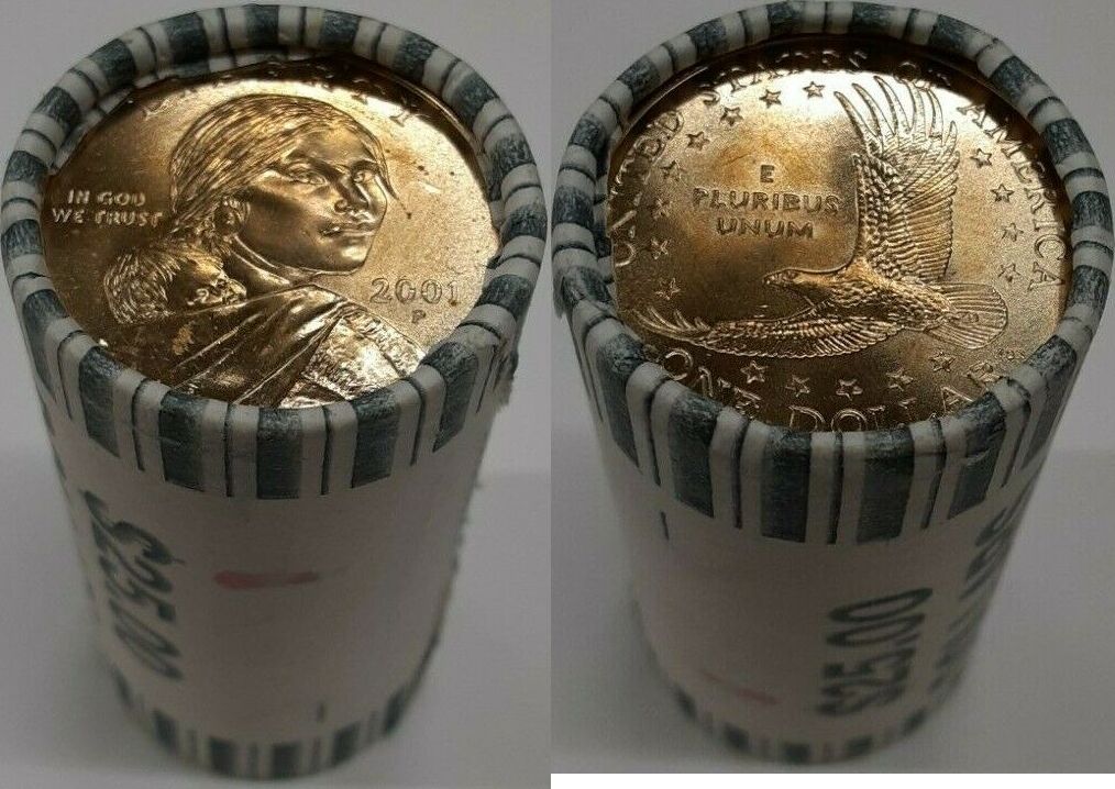 1 Dollar 2001-P BU Roll of 25 Sacagawea Native American $ Coins Brilliant  Uncirculated in wrapper