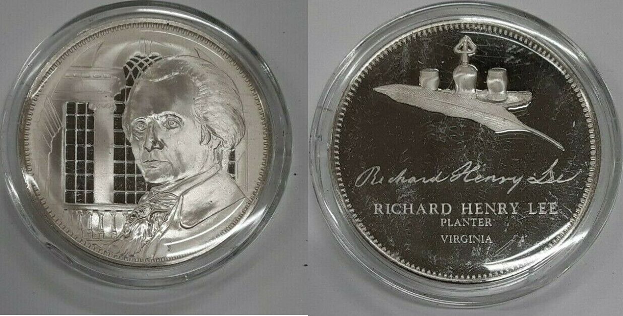 Sterling Franklin Mint Silver Medal Signers of the Declaration Richard H.  Lee Gem Proof in Capsule. | MA-Shops