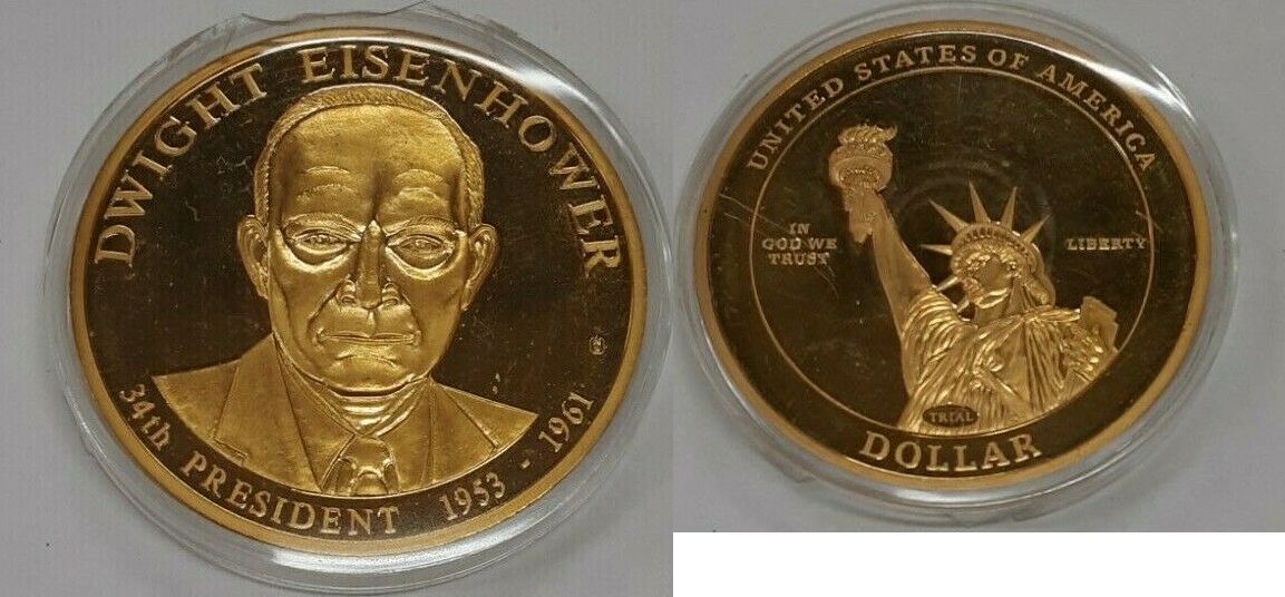 Exonumia Dollar Dwight Eisenhower American Mint Gold Plated Trial