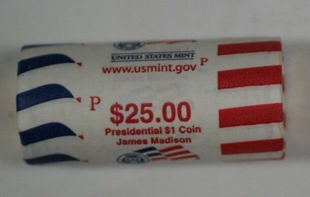 25 Coins Roll 2007 President James Madison Dollars-Bank Roll Uncirculated. 