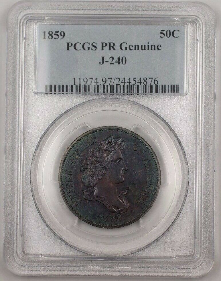 USA Half Dollar 1859 Proof Copper 50c Pattern Coin J-240 PCGS Genuine ...