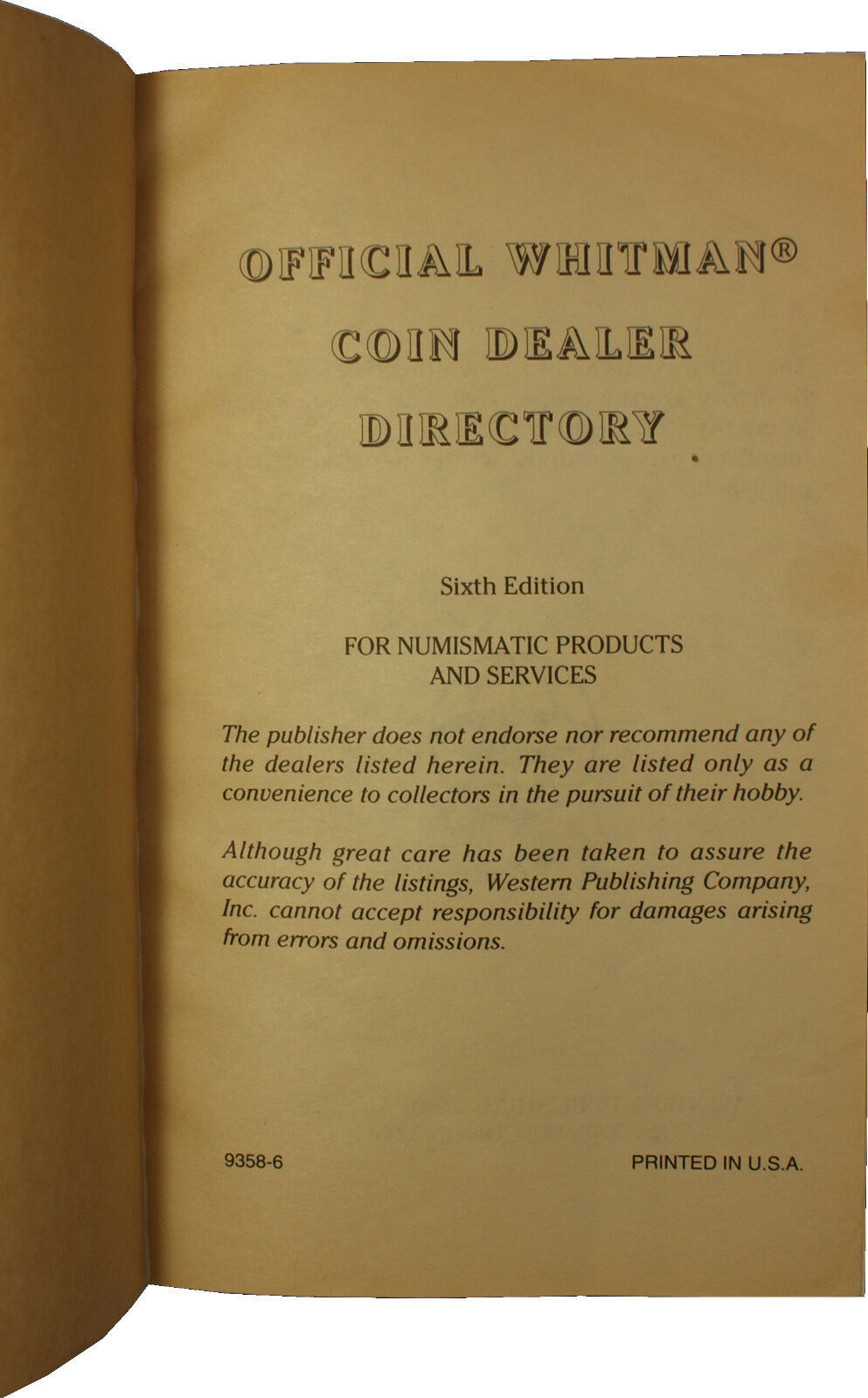Publications & Supplies 1993 Whitman Official Coin Dealer Directory 6th