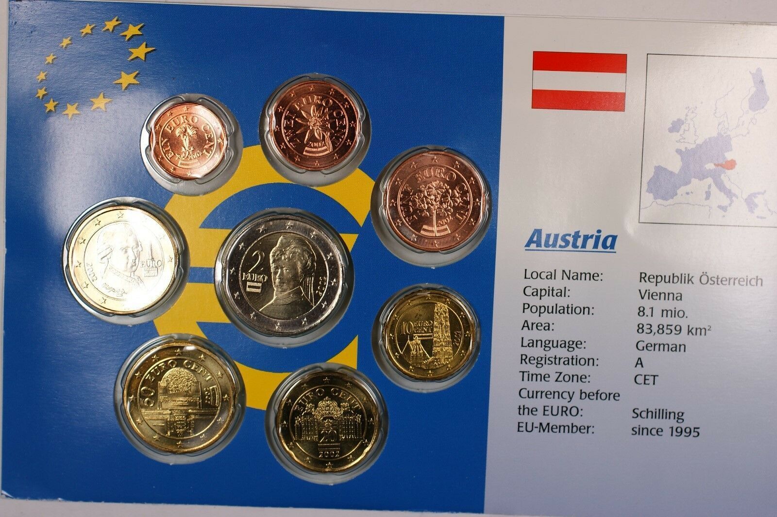 Weltm nzen Austria Euro 8 Coin Uncirculated Set Mixed Dates 1999 2002 