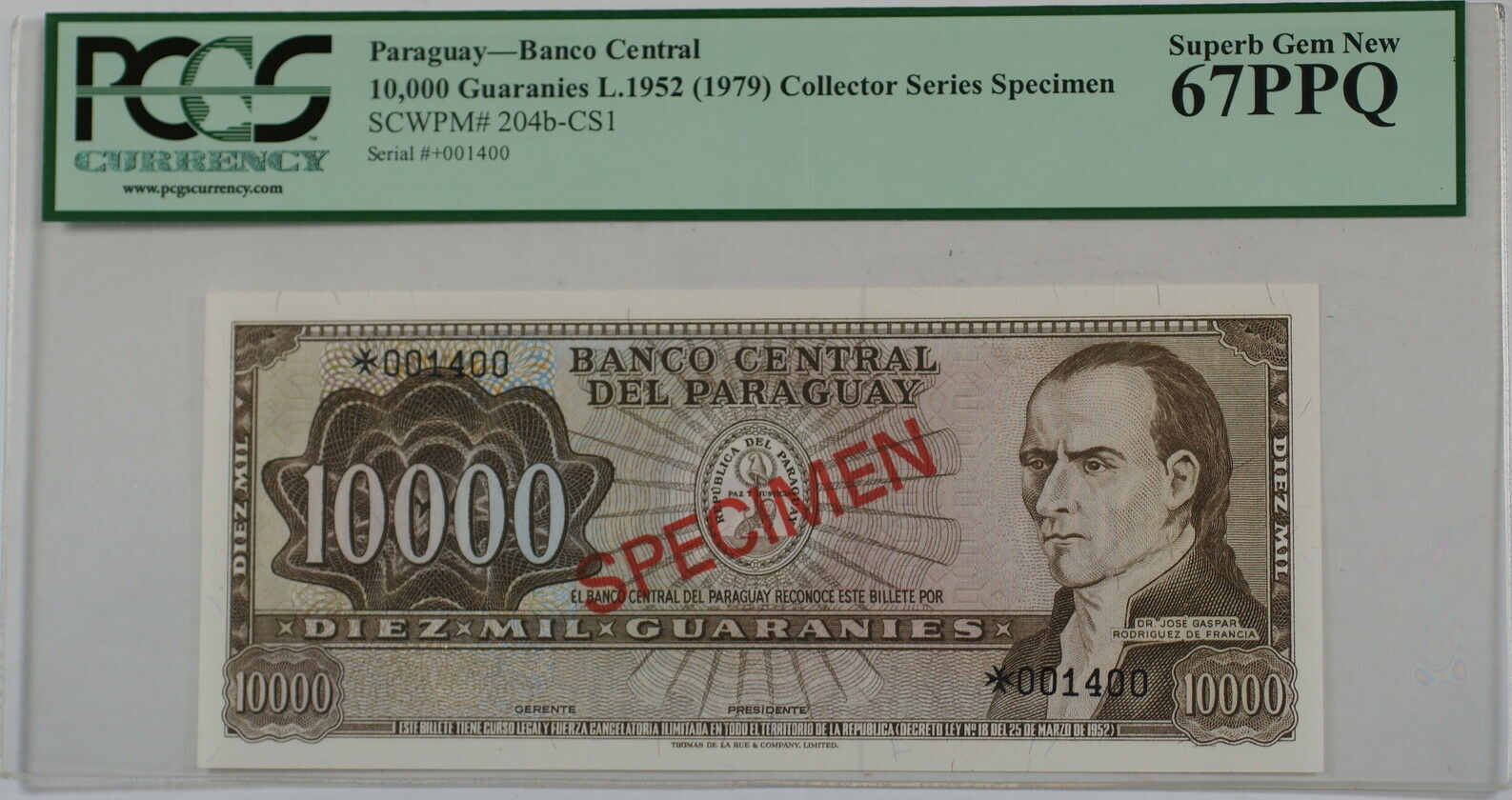 10000 Guaranies 1979 L1952Paraguay Specimen Note SCWPM#204b-CS1