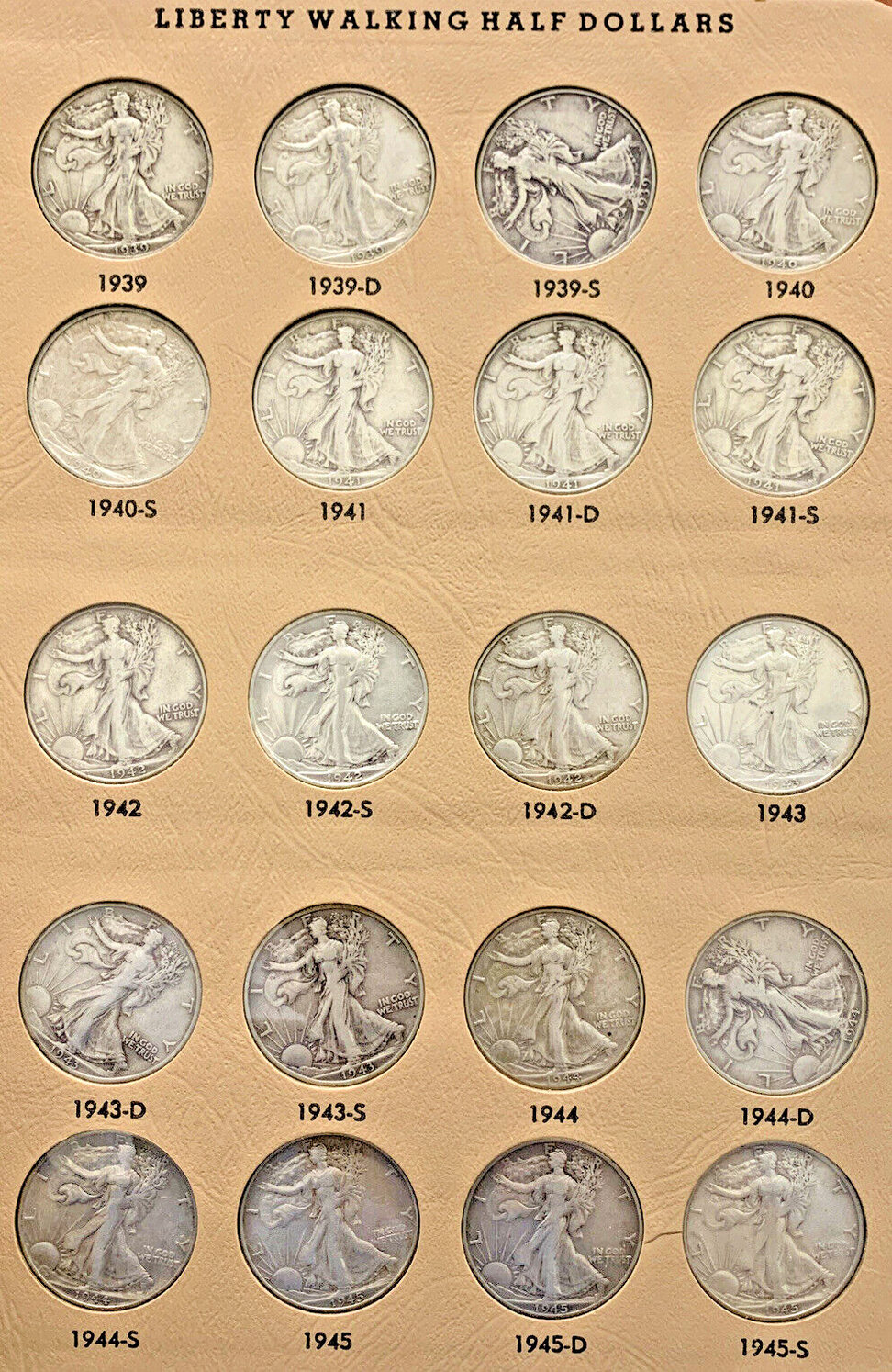 USA Half Dollar 1916-1947 Walking Liberty Complete Set-Dansco Coin Album  (B)