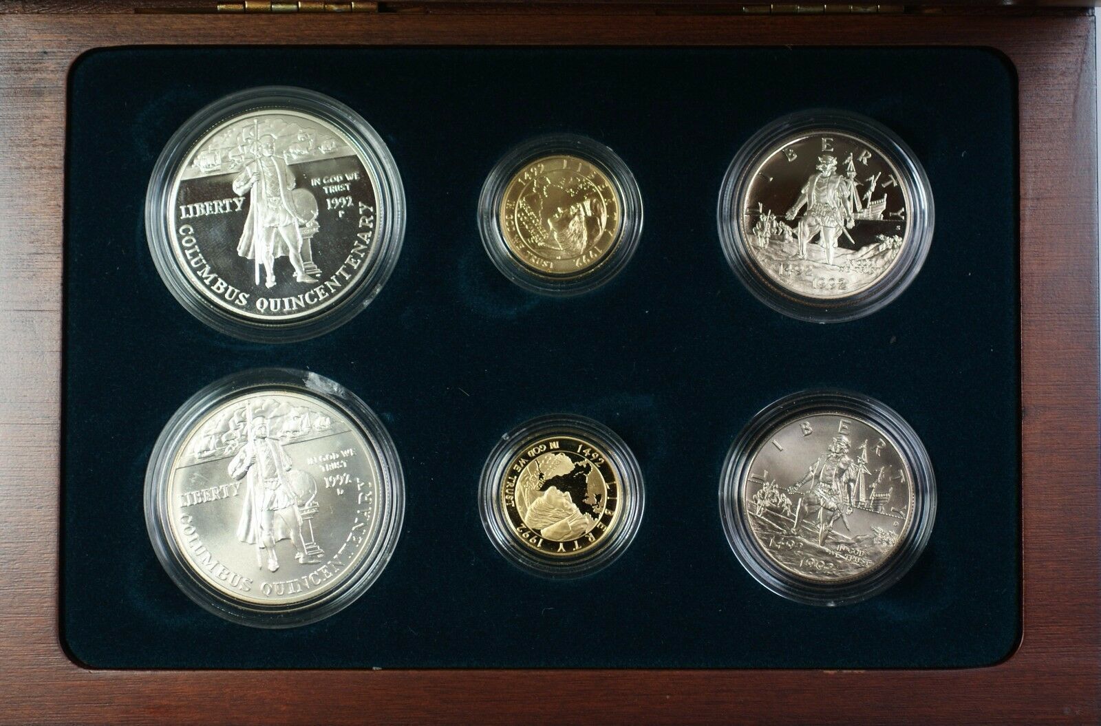 1992 Columbus Quincentenary $5 $1 50c Proof & UNC Gold, Silver, Clad 6 ...