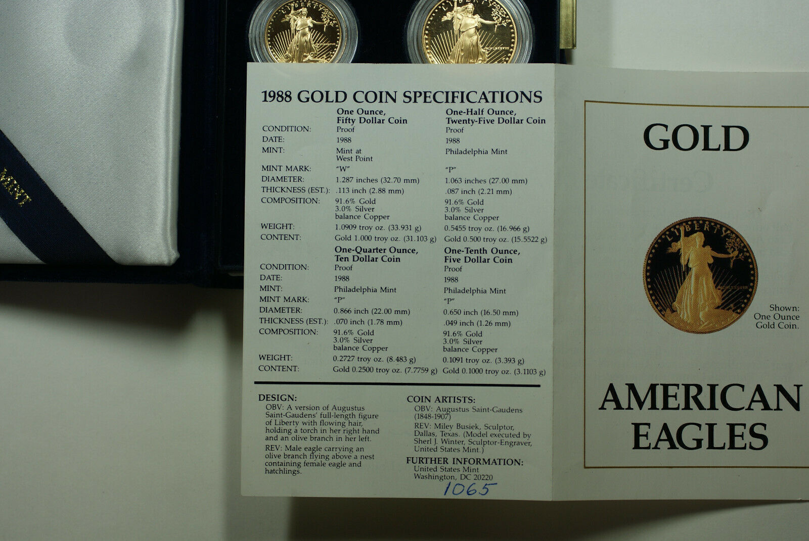 Bullion 1988 American Eagle Gold Proof 4 Coin Set AGE in Box w/ COA - American Eagle Gold Proof Four Coin Set