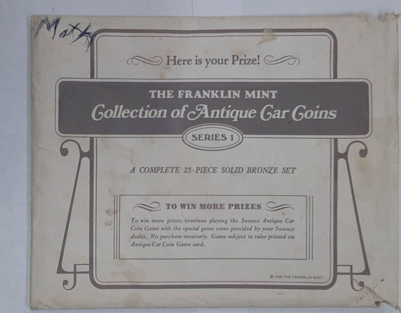 Exonumia Bronze Franklin Mint Antique Car Coin Collection 25 Coin