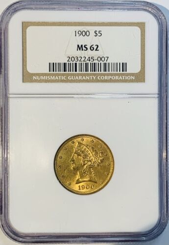 $5 Gold Liberty Head Half Eagle 1900 NGC MS 62 | MA-Shops