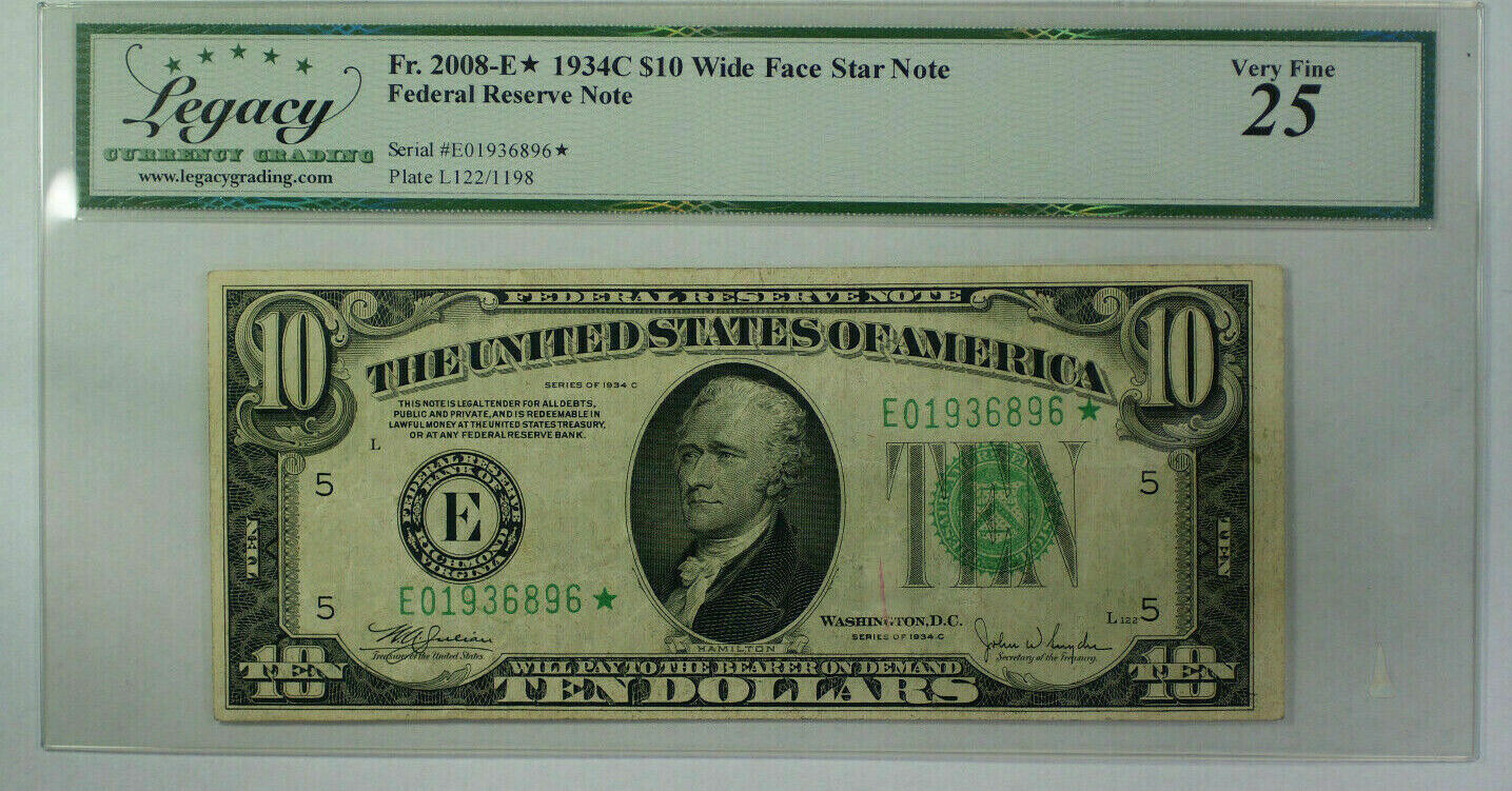 Banknoten Dollar 1934 C Wide Face $10 Ten FRN *Star* Note Fr. 2008 ...