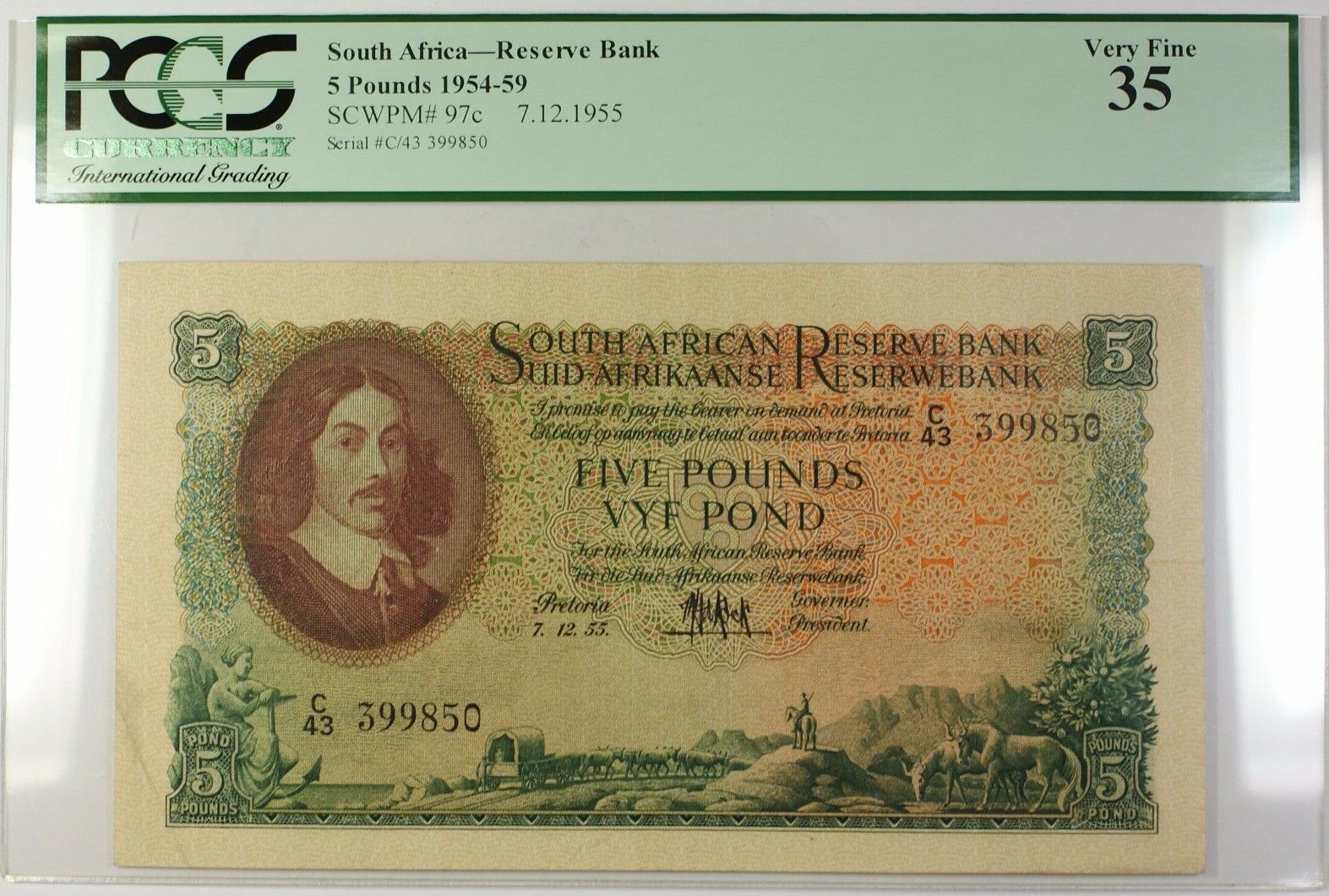 5 Pounds 1954-59 7.12.1955 South Africa Bank Note SCWPM# 97c PCGS