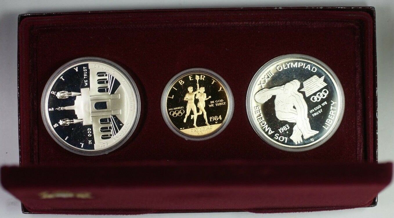 1983 S and 1984 S PROOF Olympic Silver Dollar 2 Coin US Mint Commemorative Set 
